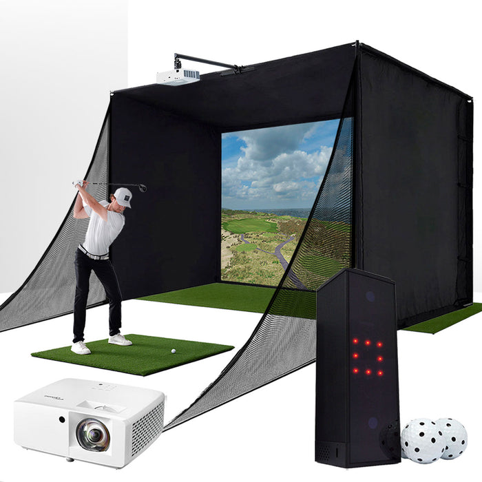 Square Golf with PlayBetter SimStudio™ COMPLETE Package | Golf Simulator Studio with Impact Screen, Enclosure, Side Barriers, Hitting/Putting Mats, & Projector