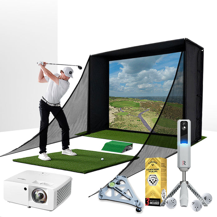 Rapsodo MLM2PRO with PlayBetter SimStudio™ COMPLETE Package | Golf Simulator Studio with Impact Screen, Enclosure, Side Barriers, Hitting/Putting Mats, Projector & Alignment Stand