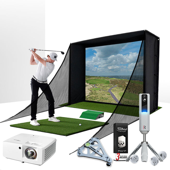 Rapsodo MLM2PRO with PlayBetter SimStudio™ COMPLETE Package | Golf Simulator Studio with Impact Screen, Enclosure, Side Barriers, Hitting/Putting Mats, Projector & Alignment Stand