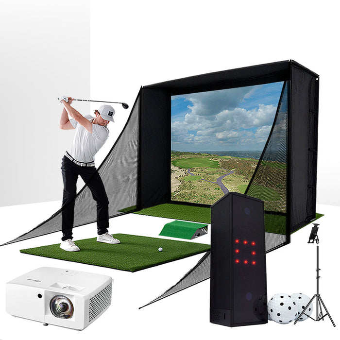 Square Golf with PlayBetter SimStudio™ COMPLETE Package | Golf Simulator Studio with Impact Screen, Enclosure, Side Barriers, Hitting/Putting Mats, & Projector