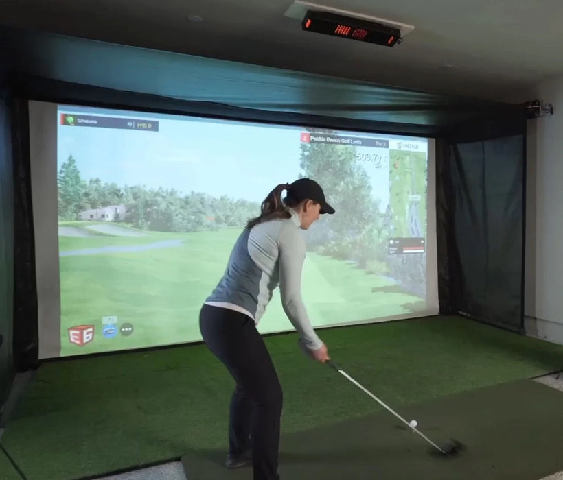 Bushnell LPi Circle B SportScreen Vanish Retractable Golf Studio Complete Package | Home Golf Simulator Studio with Impact Screen, Enclosure, Hitting Mat, Putting Turf & Projector