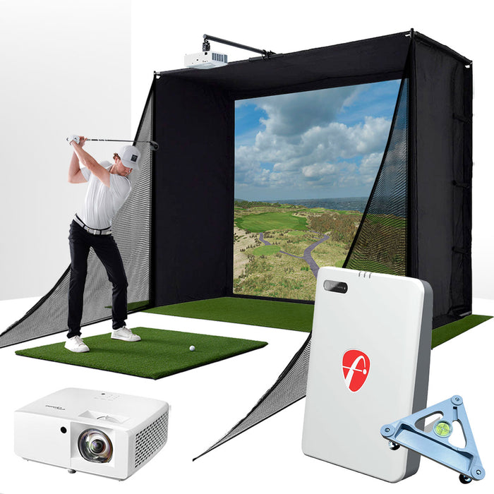 FlightScope Mevo Gen2 with PlayBetter SimStudio™ COMPLETE Package Golf Simulator Studio with Impact Screen, Enclosure, Side Barriers,
