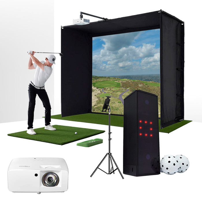 PlayBetter COMPLETE Garage SimStudio™ by Golficity | Home Golf Simulator Package with Impact Screen, Enclosure, Hitting Mat & Projector