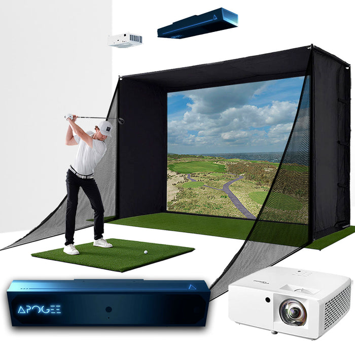 TruGolf APOGEE with PlayBetter SimStudio™ COMPLETE Package | Golf Simulator Studio with Impact Screen, Enclosure, Side Barriers, Hitting/Putting Mats & Projector