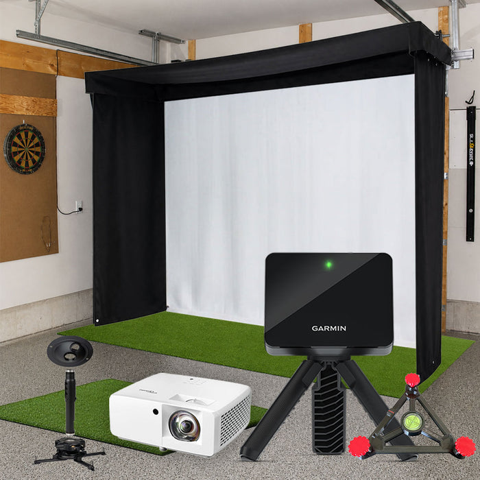Garmin Approach R10 SportScreen Vanish LITE Semi-Retractable Golf Studio Complete Package | Home Golf Simulator Studio with Impact Screen, Enclosure, Hitting Mat, Putting Turf & Projector