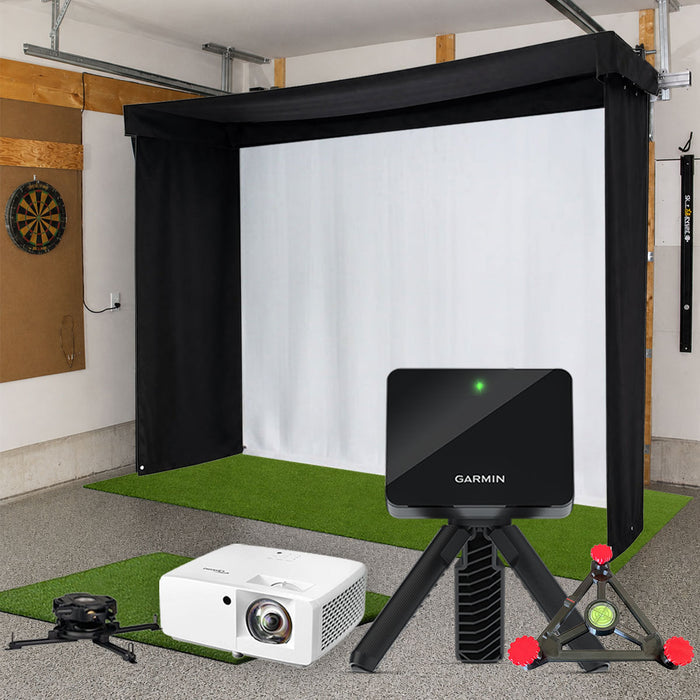 Garmin Approach R10 SportScreen Vanish LITE Semi-Retractable Golf Studio Complete Package | Home Golf Simulator Studio with Impact Screen, Enclosure, Hitting Mat, Putting Turf & Projector