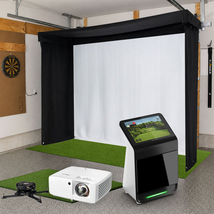 Garmin Approach R50 SportScreen Vanish LITE Semi-Retractable Golf Studio Complete Package | Home Golf Simulator Studio with Impact Screen, Enclosure, Hitting Mat, Putting Turf & Projector