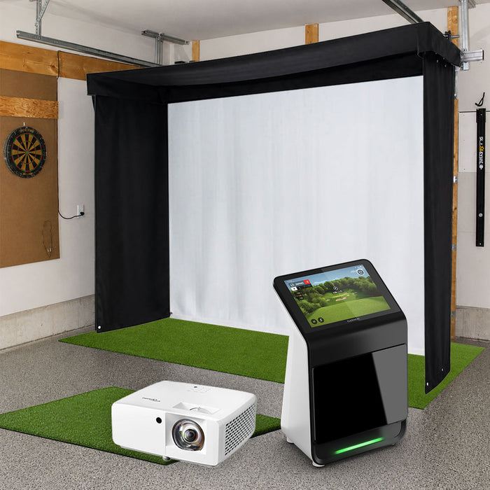 Garmin Approach R50 SportScreen Vanish LITE Semi-Retractable Golf Studio Complete Package | Home Golf Simulator Studio with Impact Screen, Enclosure, Hitting Mat, Putting Turf & Projector