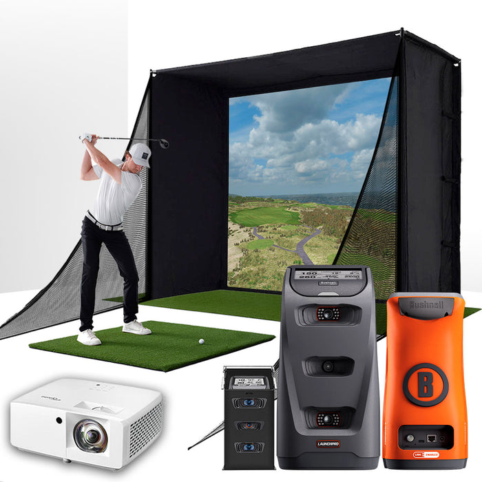 Bushnell Launch Pro Circle B with PlayBetter SimStudio™ COMPLETE Package | Golf Simulator Studio with Impact Screen, Enclosure, Side Barriers, Hitting/Putting Mats, & Projector
