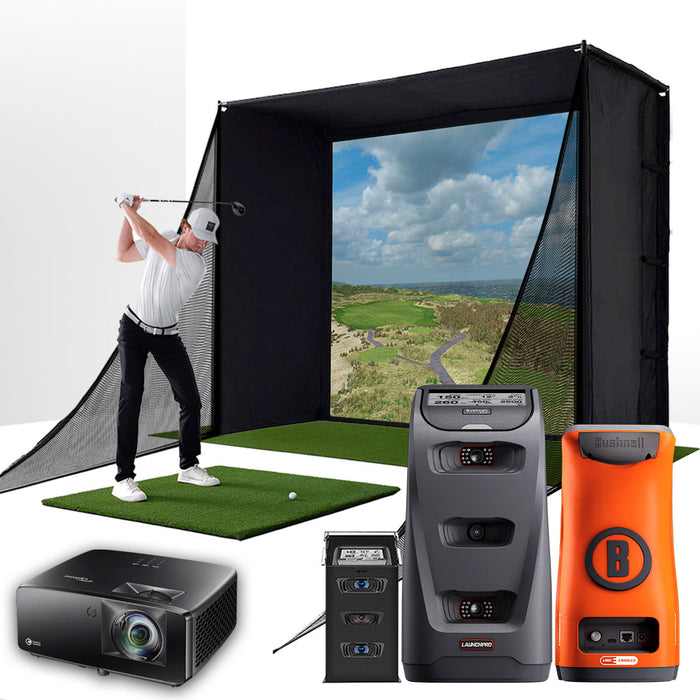 Bushnell Launch Pro Circle B with PlayBetter SimStudio™ COMPLETE Package | Golf Simulator Studio with Impact Screen, Enclosure, Side Barriers, Hitting/Putting Mats, & Projector