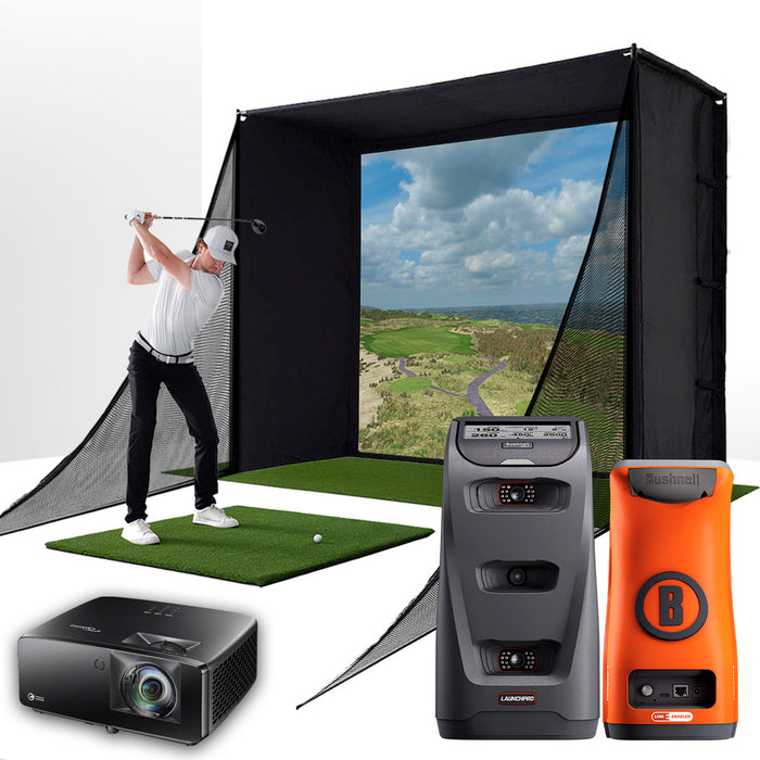 Bushnell Launch Pro Circle B with PlayBetter SimStudio™ COMPLETE Package | Golf Simulator Studio with Impact Screen, Enclosure, Side Barriers, Hitting/Putting Mats, & Projector