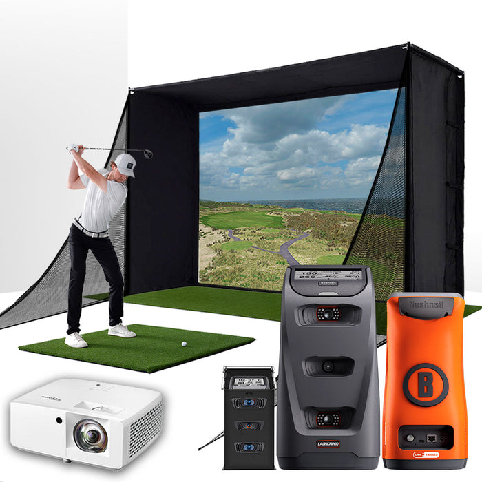 Bushnell Launch Pro Circle B with PlayBetter SimStudio™ COMPLETE Package | Golf Simulator Studio with Impact Screen, Enclosure, Side Barriers, Hitting/Putting Mats, & Projector