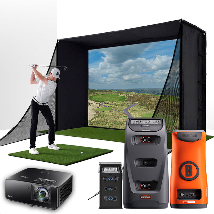 Bushnell Launch Pro Circle B with PlayBetter SimStudio™ COMPLETE Package | Golf Simulator Studio with Impact Screen, Enclosure, Side Barriers, Hitting/Putting Mats, & Projector
