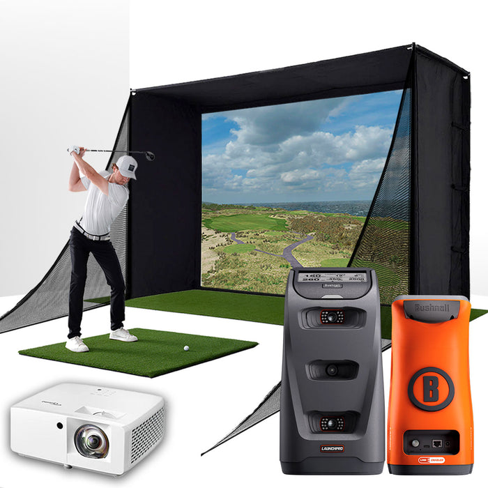 Bushnell Launch Pro Circle B with PlayBetter SimStudio™ COMPLETE Package | Golf Simulator Studio with Impact Screen, Enclosure, Side Barriers, Hitting/Putting Mats, & Projector