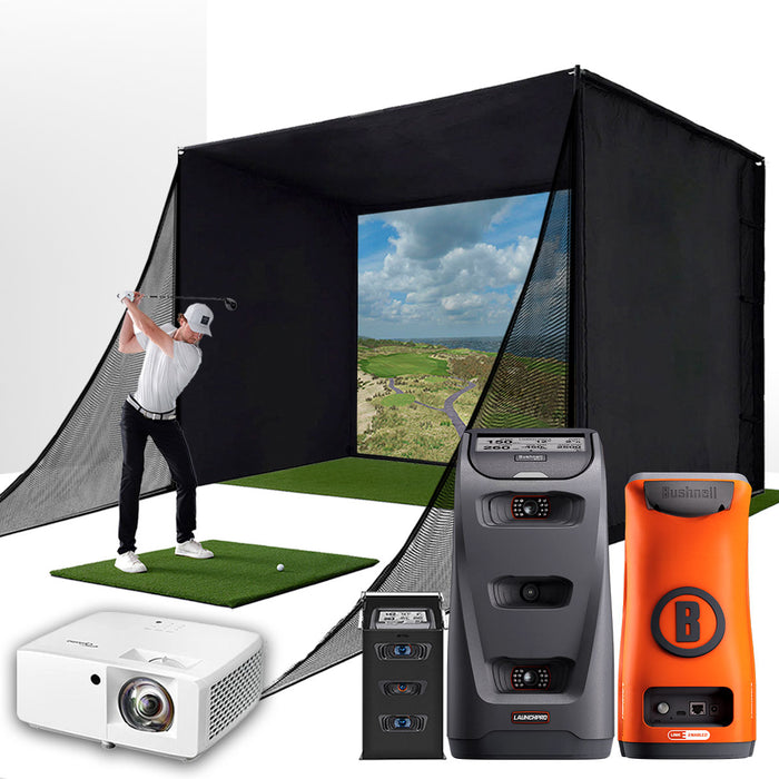 Bushnell Launch Pro Circle B with PlayBetter SimStudio™ COMPLETE Package | Golf Simulator Studio with Impact Screen, Enclosure, Side Barriers, Hitting/Putting Mats, & Projector