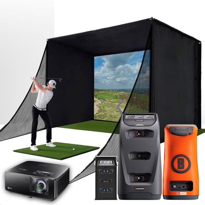 Bushnell Launch Pro Circle B with PlayBetter SimStudio™ COMPLETE Package | Golf Simulator Studio with Impact Screen, Enclosure, Side Barriers, Hitting/Putting Mats, & Projector