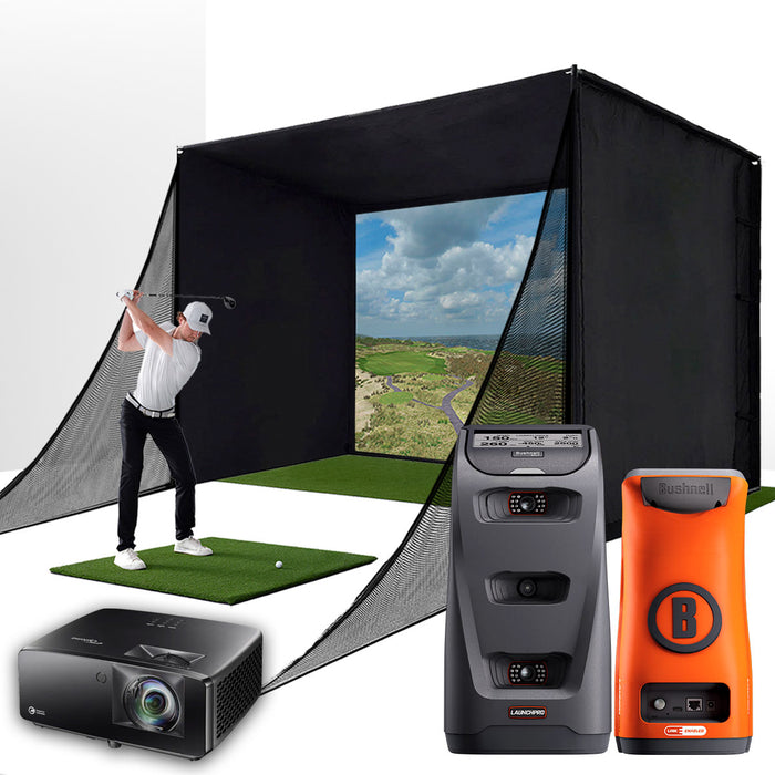 Bushnell Launch Pro Circle B with PlayBetter SimStudio™ COMPLETE Package | Golf Simulator Studio with Impact Screen, Enclosure, Side Barriers, Hitting/Putting Mats, & Projector