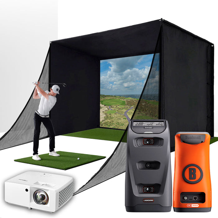 Bushnell Launch Pro Circle B with PlayBetter SimStudio™ COMPLETE Package | Golf Simulator Studio with Impact Screen, Enclosure, Side Barriers, Hitting/Putting Mats, & Projector