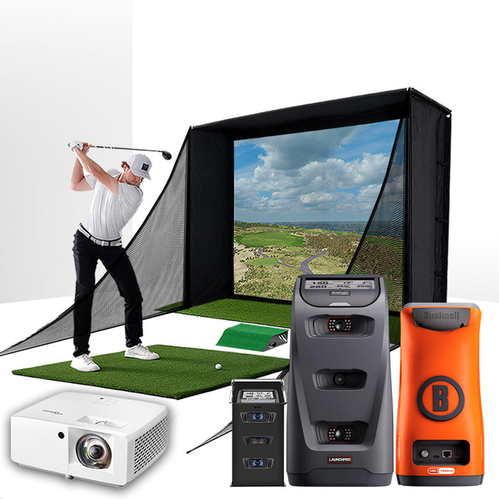 Bushnell Launch Pro Circle B with PlayBetter SimStudio™ COMPLETE Package | Golf Simulator Studio with Impact Screen, Enclosure, Side Barriers, Hitting/Putting Mats, & Projector