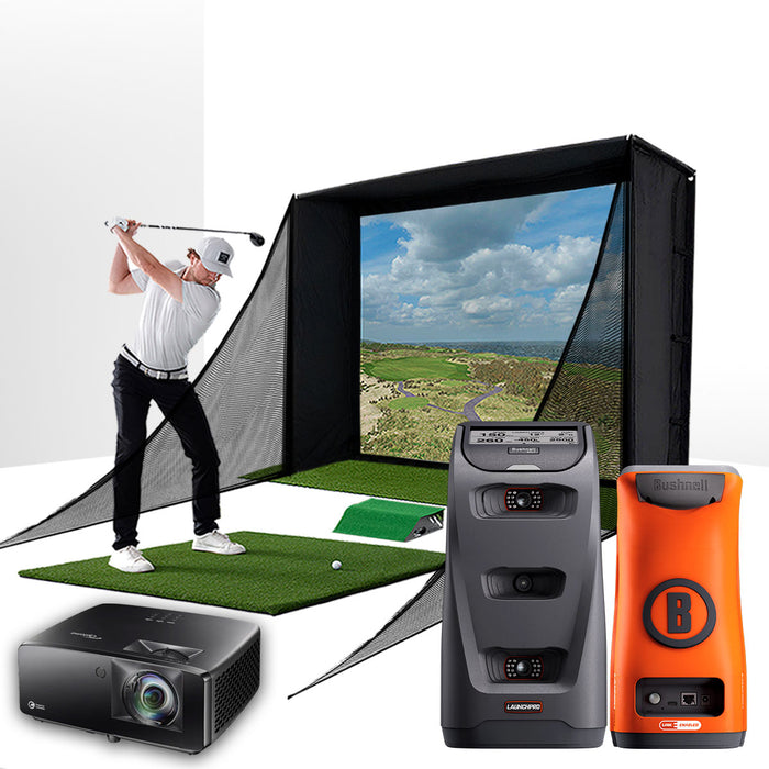 Bushnell Launch Pro Circle B with PlayBetter SimStudio™ COMPLETE Package | Golf Simulator Studio with Impact Screen, Enclosure, Side Barriers, Hitting/Putting Mats, & Projector