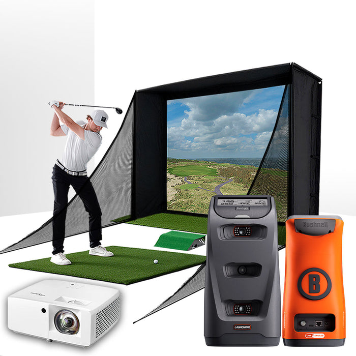 Bushnell Launch Pro Circle B with PlayBetter SimStudio™ COMPLETE Package | Golf Simulator Studio with Impact Screen, Enclosure, Side Barriers, Hitting/Putting Mats, & Projector