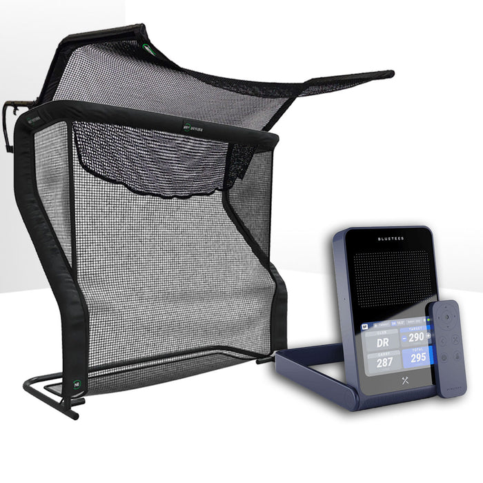 Blue Tees Golf Rainmaker Golf Launch Monitor Home Net Studio with The Net Return Premium Hitting Net Package