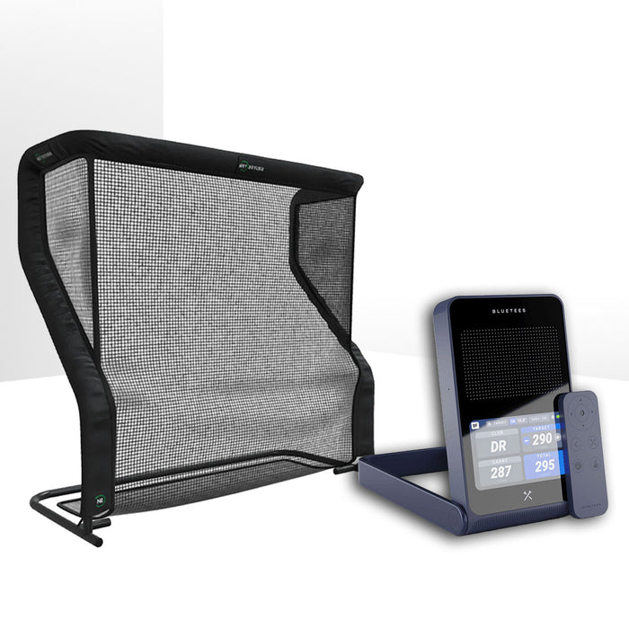 Blue Tees Golf Rainmaker Golf Launch Monitor Home Net Studio with The Net Return Premium Hitting Net Package