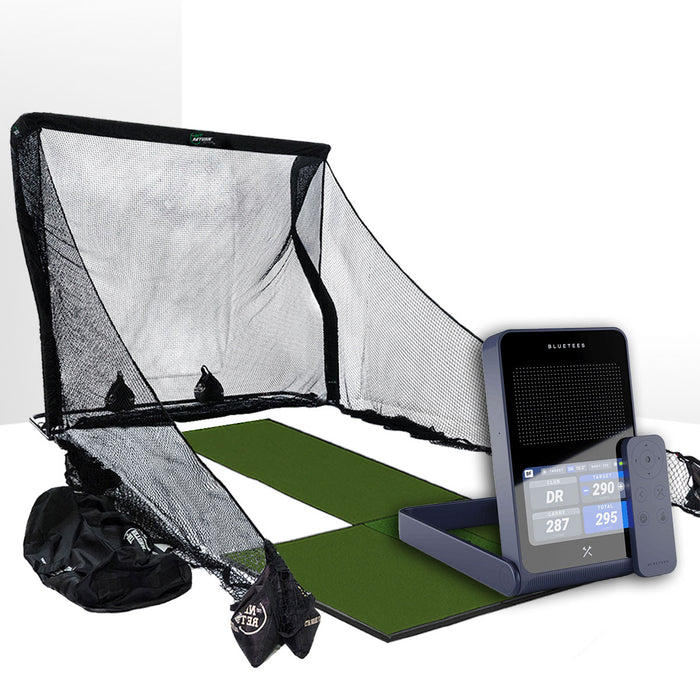 Blue Tees Golf Rainmaker Golf Launch Monitor Home Net Studio with The Net Return Premium Hitting Net Package