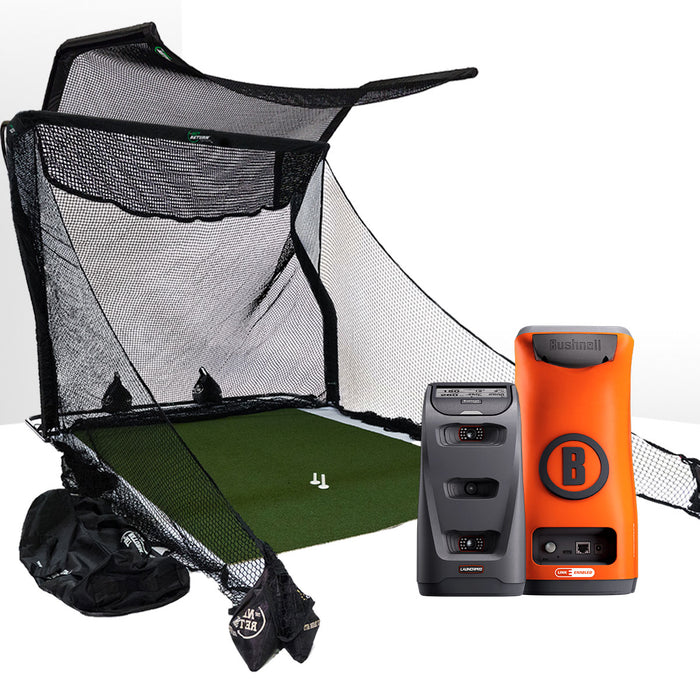 Bushnell Launch Pro Circle B Golf Launch Monitor Home Net Studio with The Net Return Premium Hitting Net Package