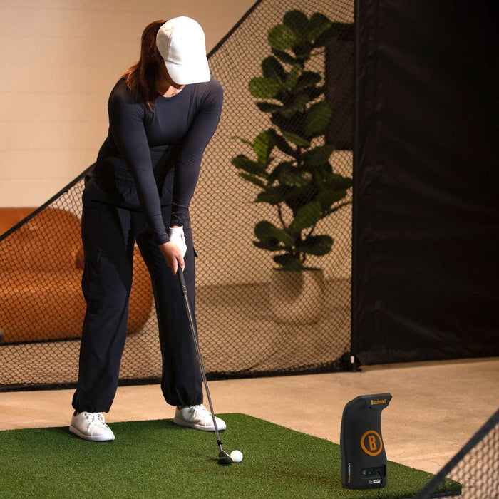 Bushnell LPi Circle B SportScreen Vanish Retractable Golf Studio Complete Package | Home Golf Simulator Studio with Impact Screen, Enclosure, Hitting Mat, Putting Turf & Projector