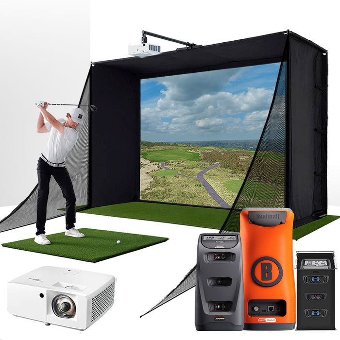 Bushnell Launch Pro Circle B with PlayBetter SimStudio™ COMPLETE Package | Golf Simulator Studio with Impact Screen, Enclosure, Side Barriers, Hitting/Putting Mats, Projector & Protective Case