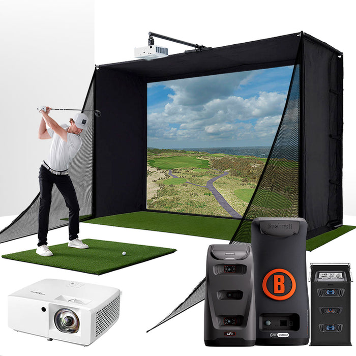 Bushnell LPi Circle B with PlayBetter SimStudio™ COMPLETE Package | Golf Simulator Studio with Impact Screen, Enclosure, Side Barriers, Hitting/Putting Mats, Projector & Protective Case