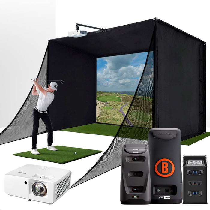 Bushnell LPi Circle B with PlayBetter SimStudio™ COMPLETE Package | Golf Simulator Studio with Impact Screen, Enclosure, Side Barriers, Hitting/Putting Mats, Projector & Protective Case