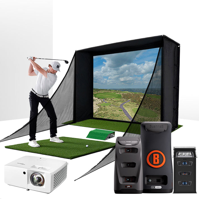 Bushnell LPi Circle B with PlayBetter SimStudio™ COMPLETE Package | Golf Simulator Studio with Impact Screen, Enclosure, Side Barriers, Hitting/Putting Mats, Projector & Protective Case