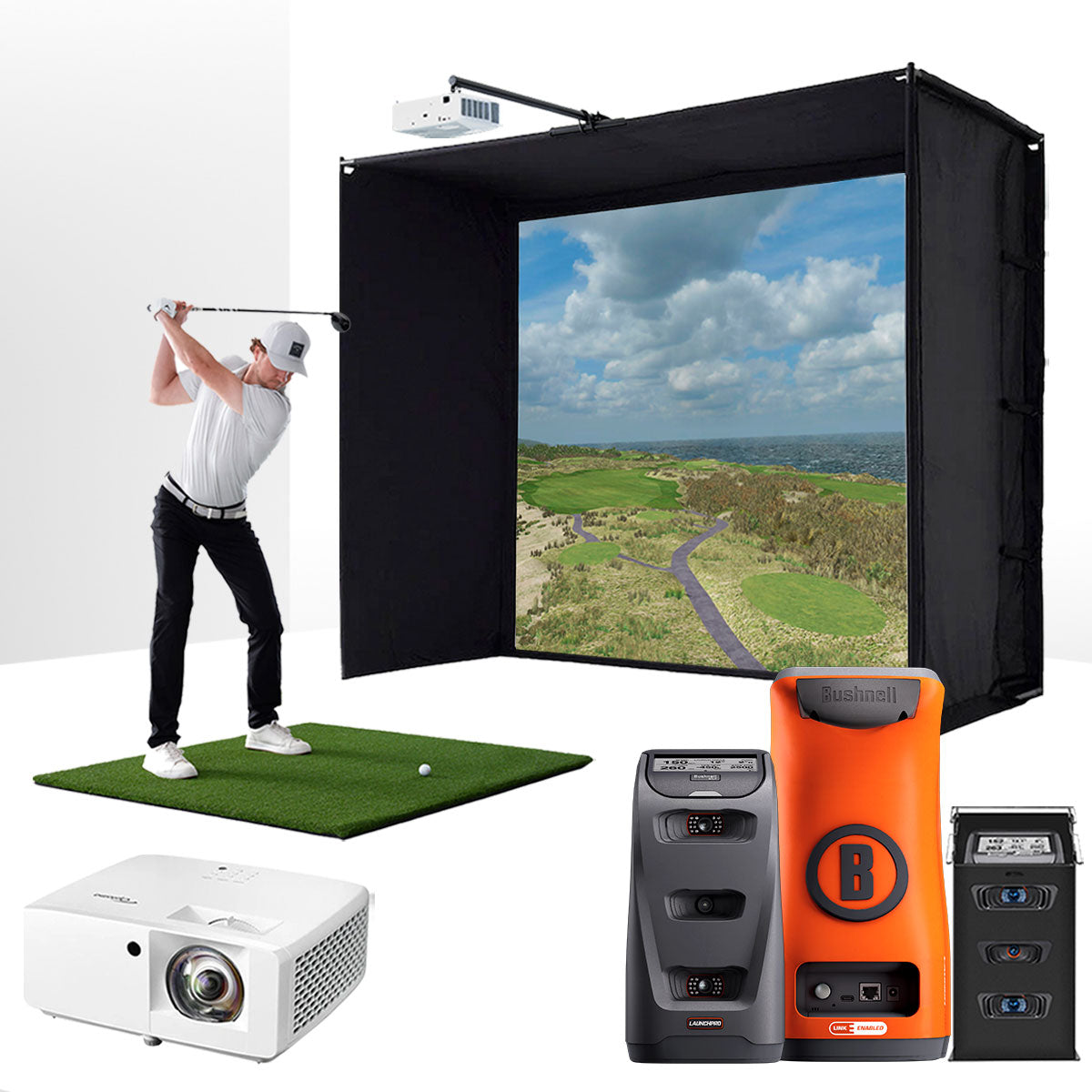 Everything You Need for a Bushnell Launch Pro Circle B & PlayBetter SimStudio™ Home Golf Simulator Package