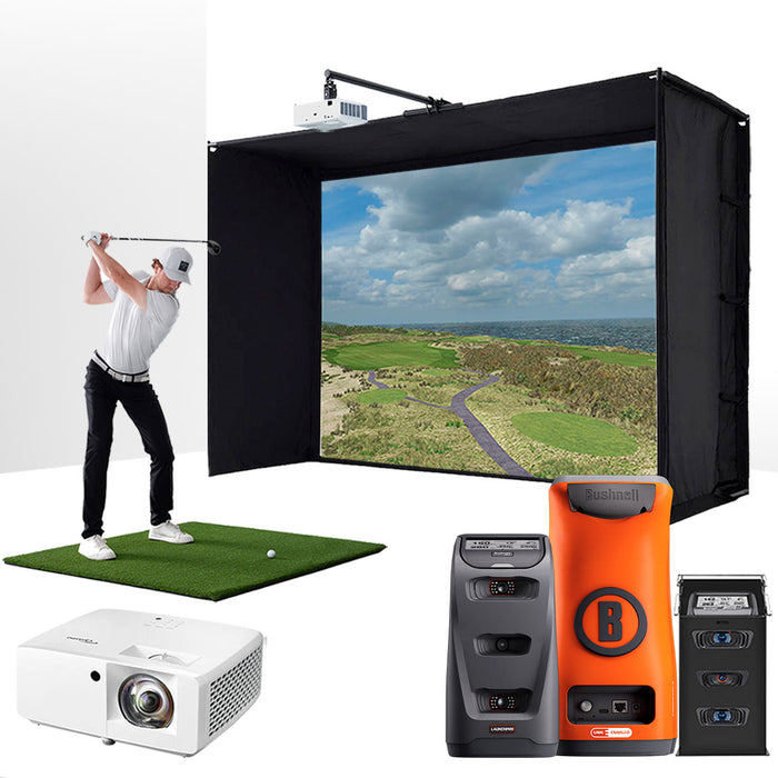 Bushnell Launch Pro Circle B with PlayBetter SimStudio™ ESSENTIALS Package | Golf Simulator Studio with Impact Screen, Enclosure, Hitting Mat & Projector