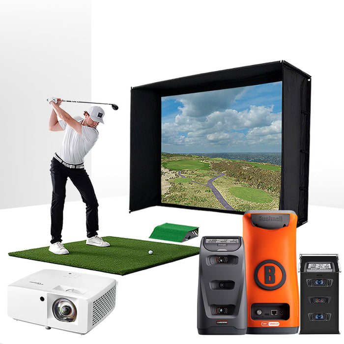 Bushnell Launch Pro Circle B with PlayBetter SimStudio™ ESSENTIALS Package | Golf Simulator Studio with Impact Screen, Enclosure, Hitting Mat & Projector
