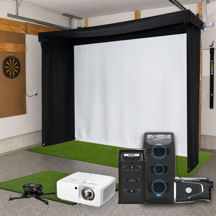 Foresight GC3 SportScreen Vanish LITE Semi-Retractable Golf Studio Complete Package | Home Golf Simulator Studio with Impact Screen, Enclosure, Hitting Mat, Putting Turf & Projector
