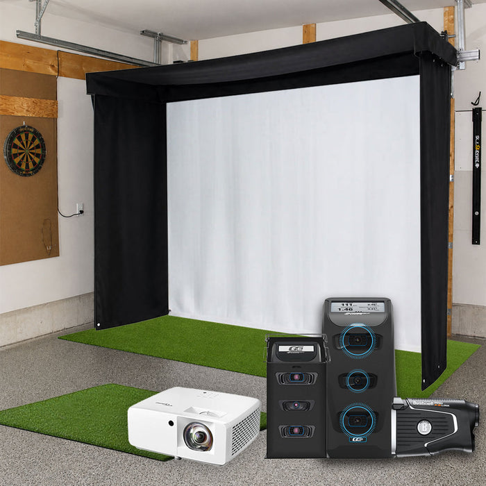 Foresight GC3 SportScreen Vanish LITE Semi-Retractable Golf Studio Complete Package | Home Golf Simulator Studio with Impact Screen, Enclosure, Hitting Mat, Putting Turf & Projector