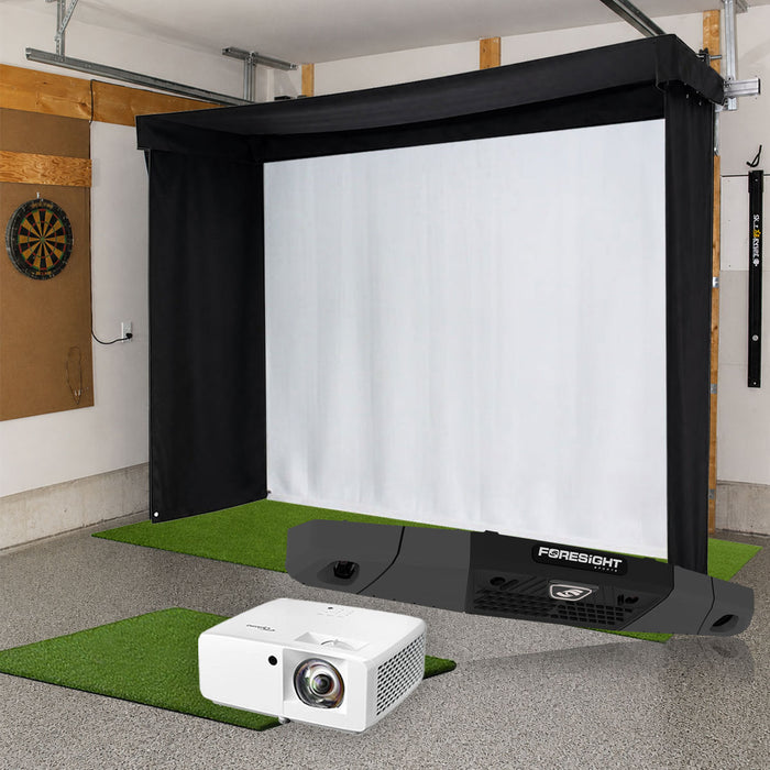 Foresight Falcon SportScreen Vanish LITE Semi-Retractable Golf Studio Complete Package | Home Golf Simulator Studio with Impact Screen, Enclosure, Hitting Mat, Putting Turf & Projector