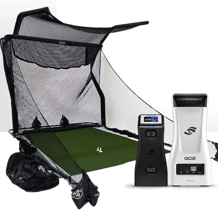Foresight GC2 Golf Launch Monitor Home Net Studio with The Net Return Premium Hitting Net Package