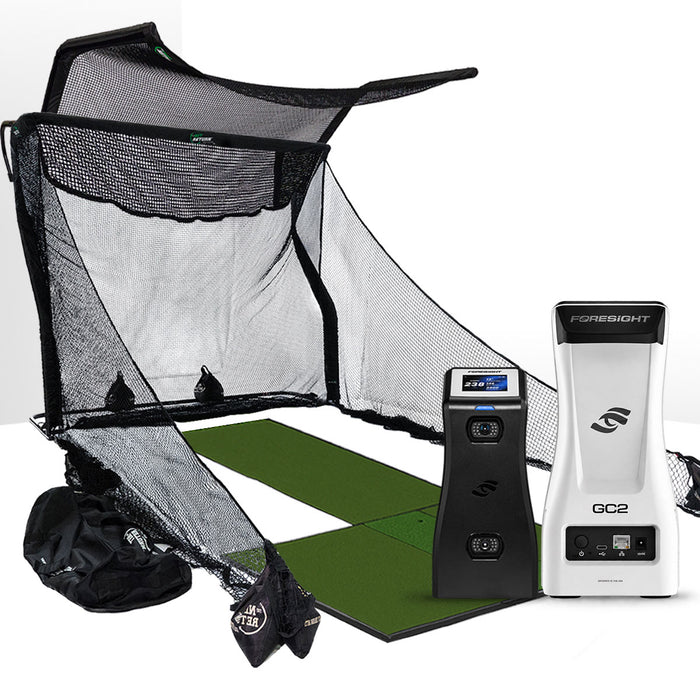 Foresight GC2 Golf Launch Monitor Home Net Studio with The Net Return Premium Hitting Net Package