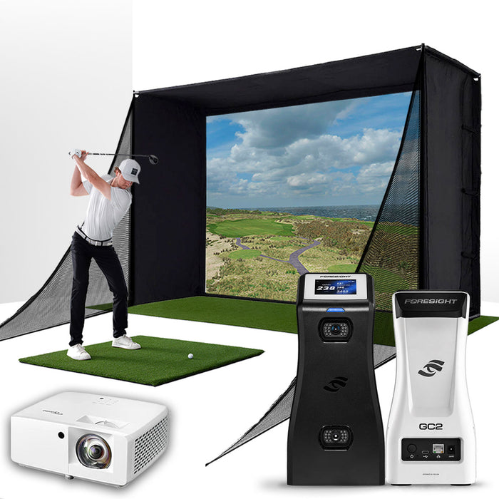 Foresight GC2 with PlayBetter SimStudio™ COMPLETE Package | Golf Simulator Studio with Impact Screen, Enclosure, Side Barriers, Hitting/Putting Mats & Projector