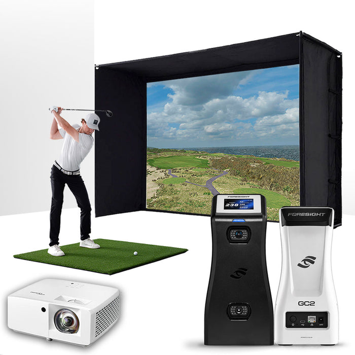 Foresight GC2 with PlayBetter SimStudio™ ESSENTIALS Package | Golf Simulator Studio with Impact Screen, Enclosure, Hitting Mat & Projector