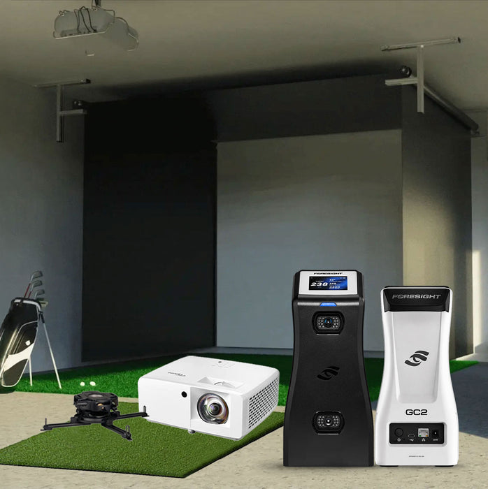 Foresight GC2 SportScreen Vanish Retractable Golf Studio Complete Package | Home Golf Simulator Studio with Impact Screen, Enclosure, Hitting Mat, Putting Turf & Projector