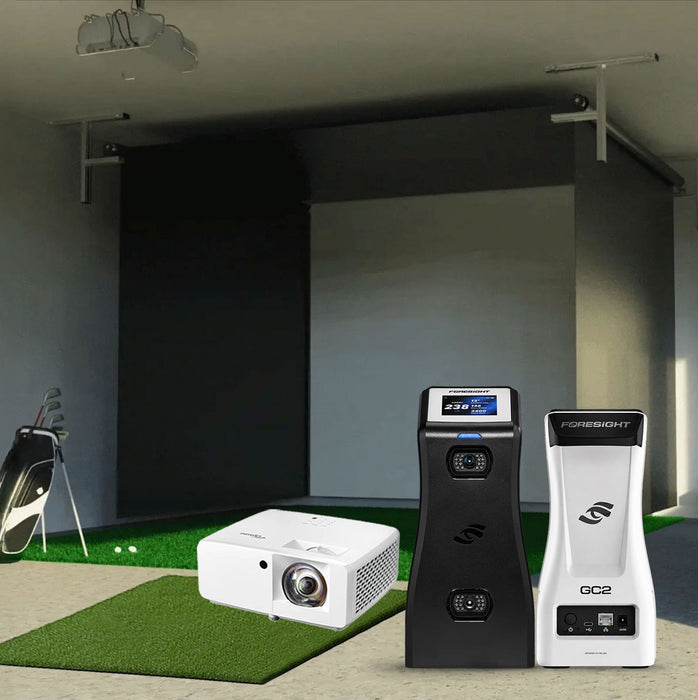 Foresight GC2 SportScreen Vanish Retractable Golf Studio Complete Package | Home Golf Simulator Studio with Impact Screen, Enclosure, Hitting Mat, Putting Turf & Projector