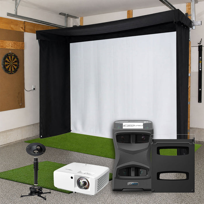 Foresight GCQuad SportScreen Vanish LITE Semi-Retractable Golf Studio Complete Package | Home Golf Simulator Studio with Impact Screen, Enclosure, Hitting Mat, Putting Turf & Projector