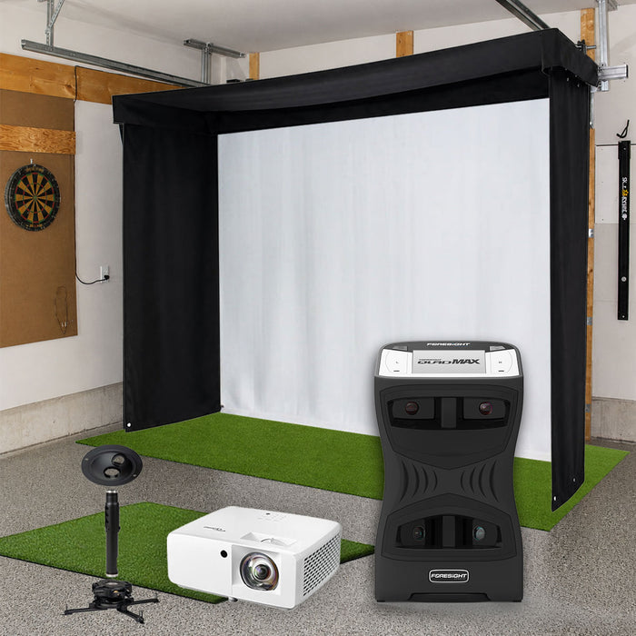 Foresight QuadMAX SportScreen Vanish LITE Semi-Retractable Golf Studio Complete Package | Home Golf Simulator Studio with Impact Screen, Enclosure, Hitting Mat, Putting Turf & Projector