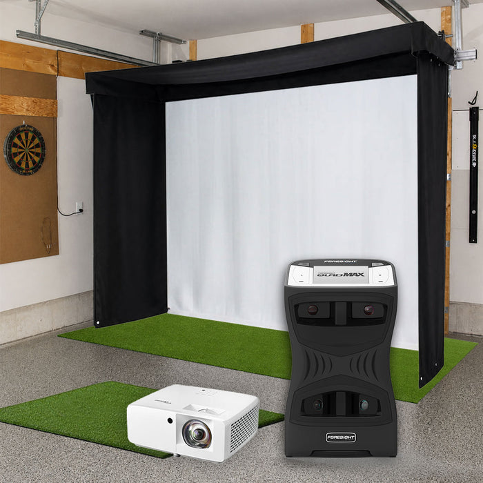 Foresight QuadMAX SportScreen Vanish LITE Semi-Retractable Golf Studio Complete Package | Home Golf Simulator Studio with Impact Screen, Enclosure, Hitting Mat, Putting Turf & Projector