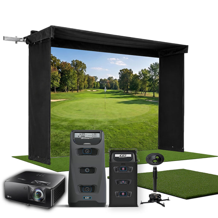 Foresight GC3 SportScreen Vanish LITE Hybrid-Retractable Golf Studio Complete Package | Home Golf Simulator Studio with Impact Screen, Enclosure, Hitting Mat, Putting Turf & Projector